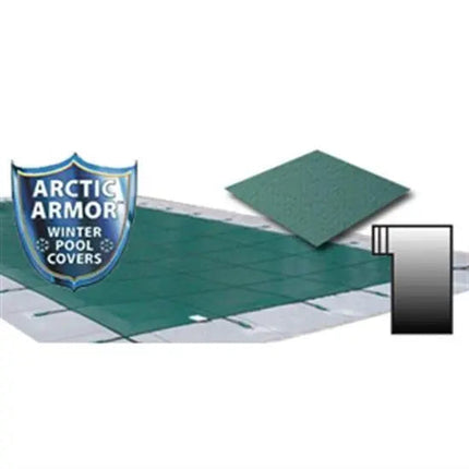 Arctic Armor 15' x 30' Ultra Light Solid Safety Cover w- 4' x 8' Left Step Section - Green
