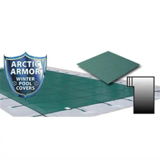Arctic Armor 15' x 30' Ultra Light Solid Safety Cover w- 4' x 8' Left Step Section - Green