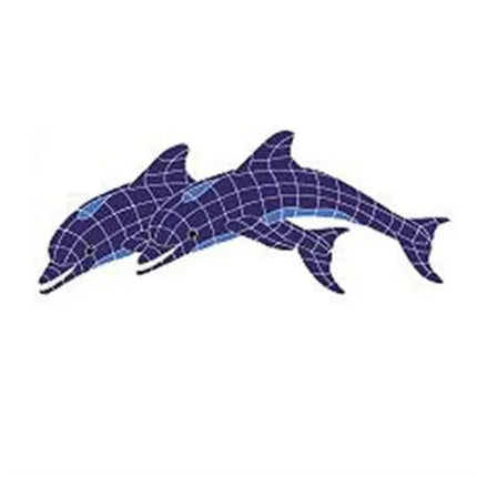 Artistry In Mosaics Aquatic Line Blue Large Twin Dolphin Mosaic Tile