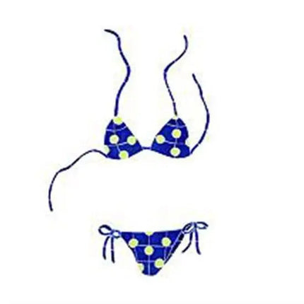 Artistry In Mosaics Hang 10 Line Yellow Polka Dot Blue Bikini - Medium