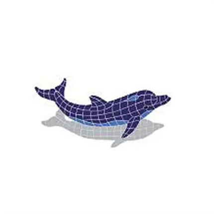 Artistry In Mosaics Shadow Line Blue Dolphin Jumping Shadow Mosaic Tile - Medium