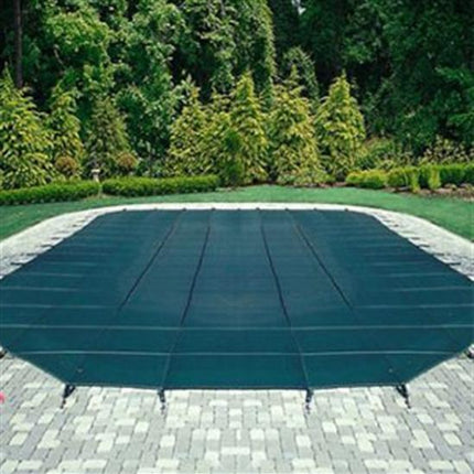 Mesh Safety Pool Cover -Pool Size: 15' x 30' Green Rectangle Center End Step Arctic Armor Silver 12 Yr  Warranty