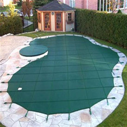 Mesh Safety Pool Cover -Pool Size: 15' x 30' Green Rectangle Right Step Arctic Armor Gold 15 Yr Warranty