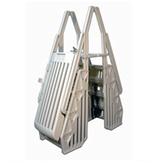 Vinyl Works Above-Ground Pool Entry System with Locking Gate - Taupe
